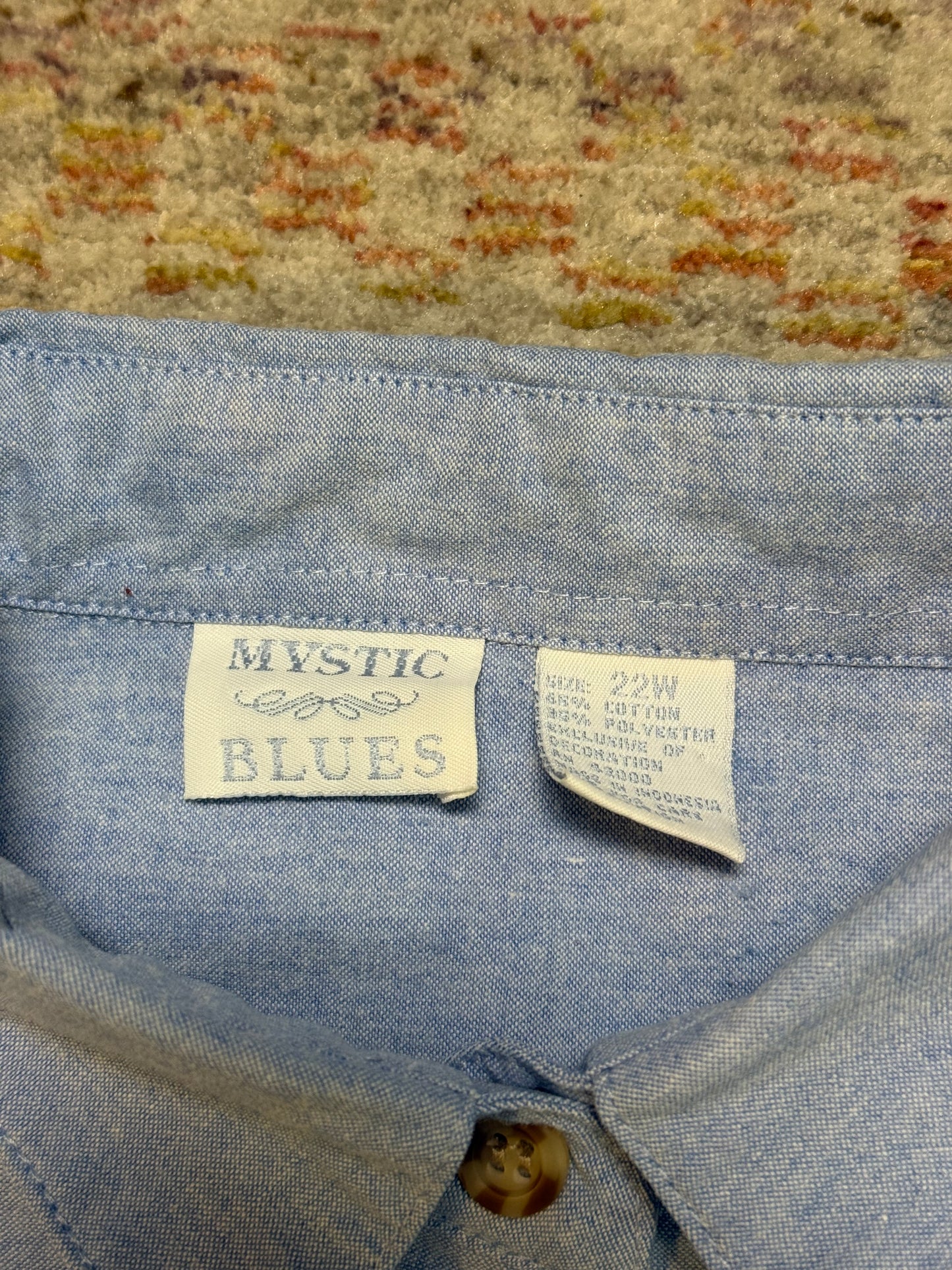 Mystic Blues Embroidered Fall Leaves Shirt