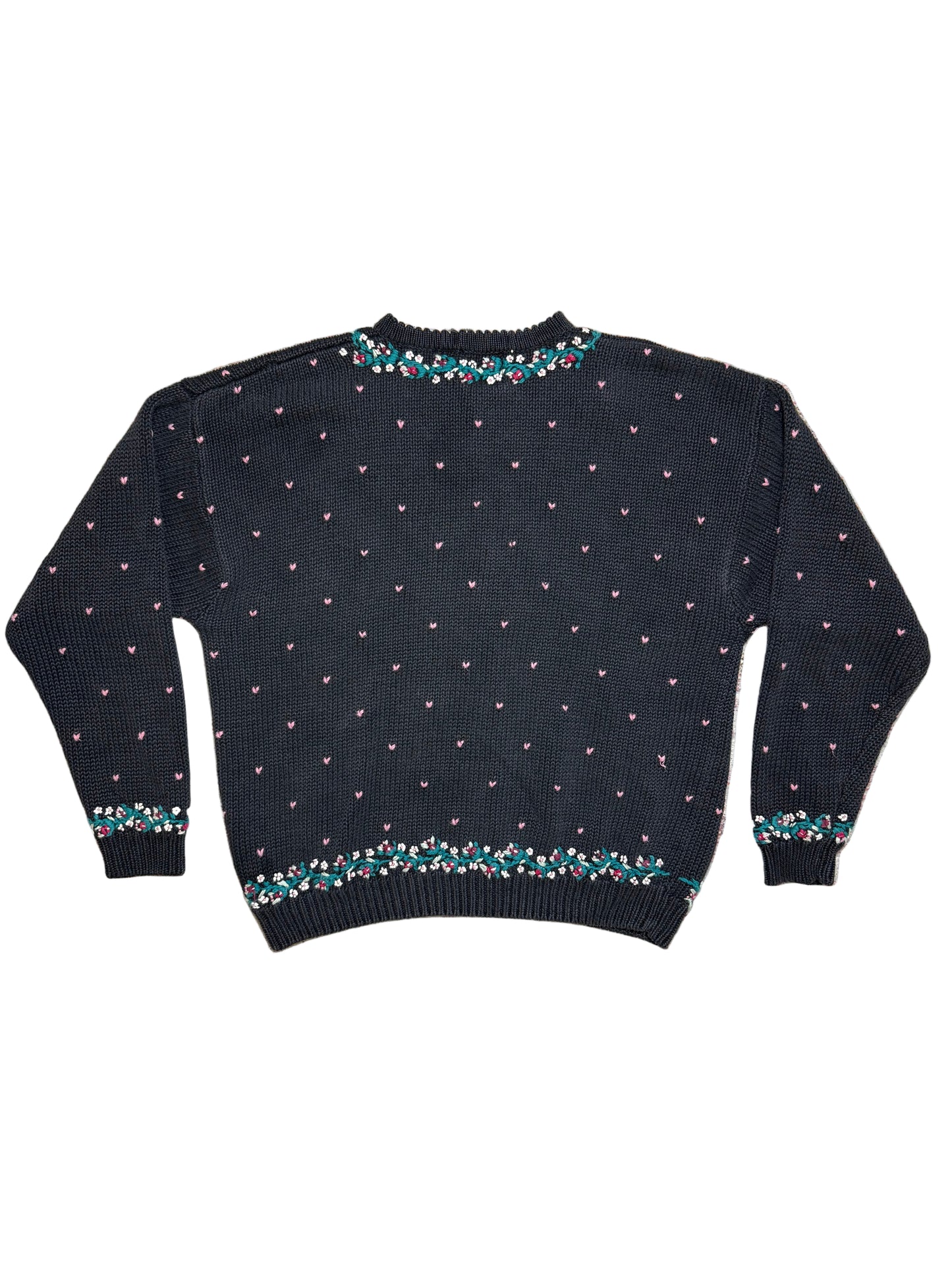 Vintage Cape Isle Knitters Embroidered Heart Sweater