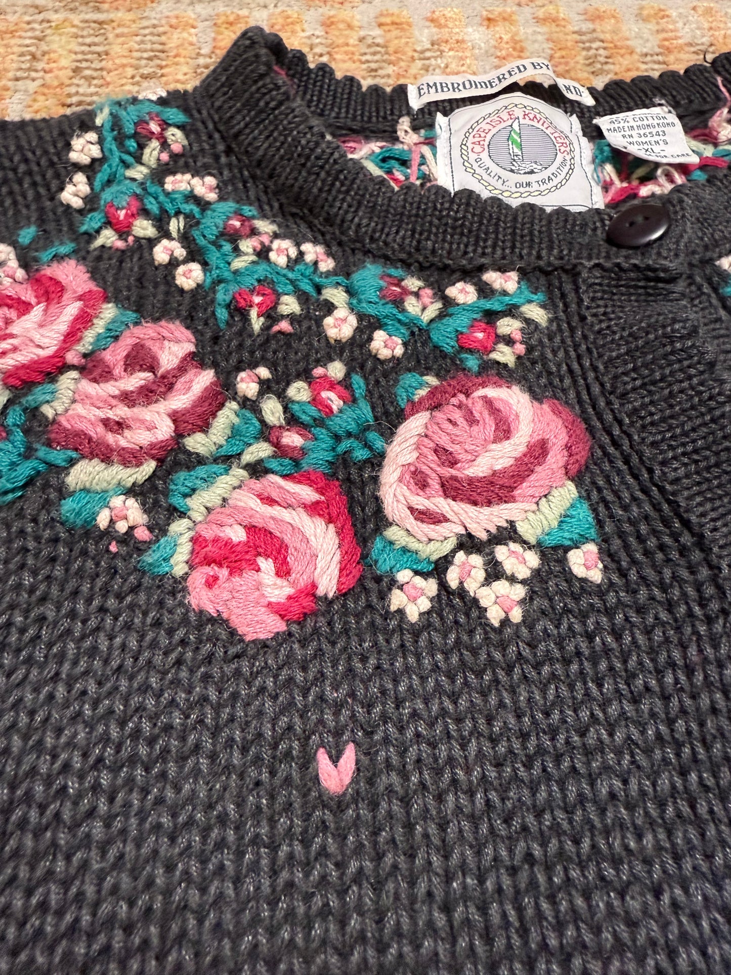 Vintage Cape Isle Knitters Embroidered Heart Sweater