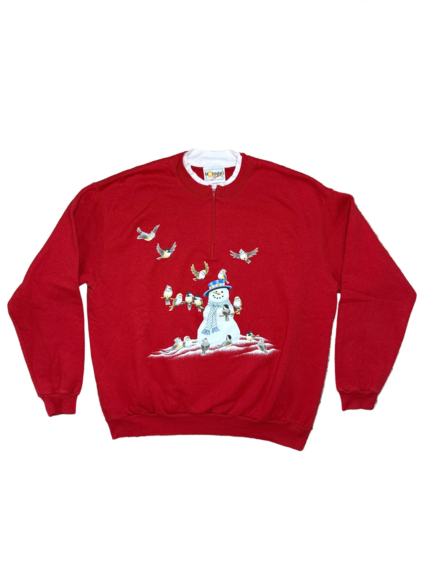 Vintage Morning Sun Snowman & Birds 1/4 Zip Crewneck