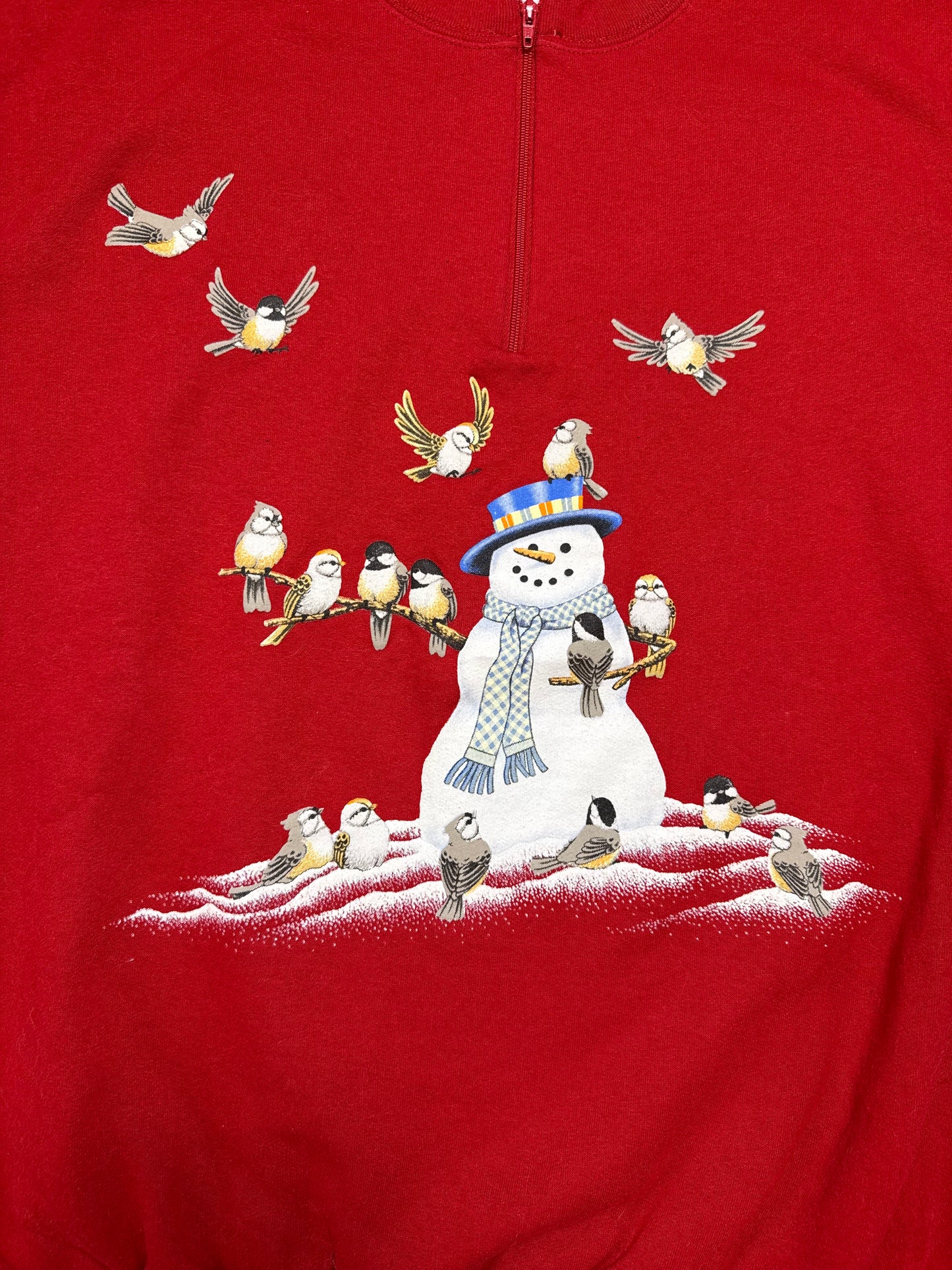 Vintage Morning Sun Snowman & Birds 1/4 Zip Crewneck