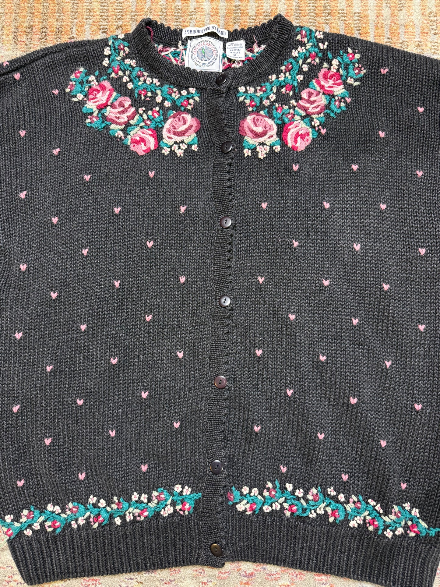 Vintage Cape Isle Knitters Embroidered Heart Sweater