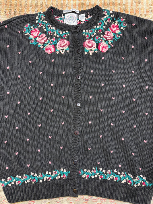 Vintage Cape Isle Knitters Embroidered Heart Sweater