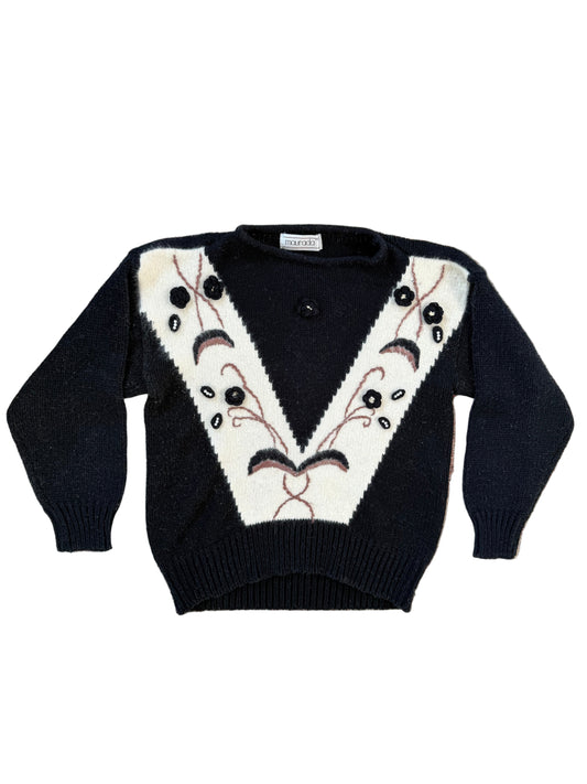 Vintage Floral Black Sweater