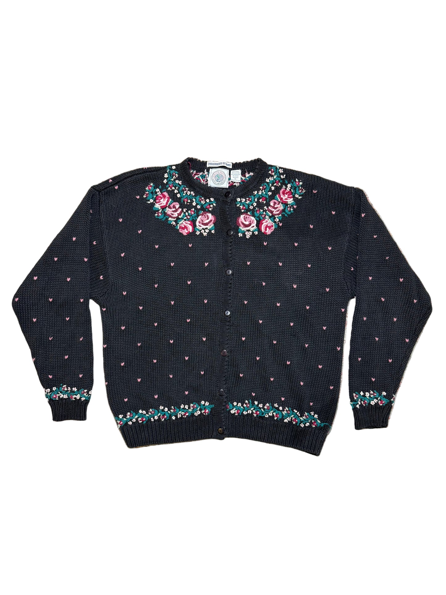 Vintage Cape Isle Knitters Embroidered Heart Sweater