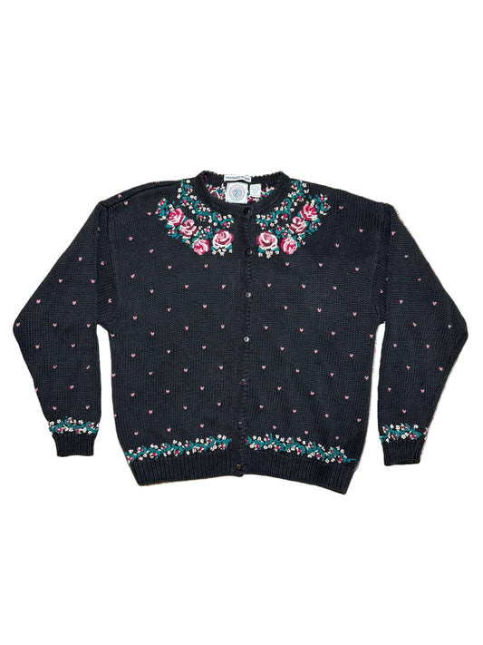 Vintage Cape Isle Knitters Embroidered Heart Sweater