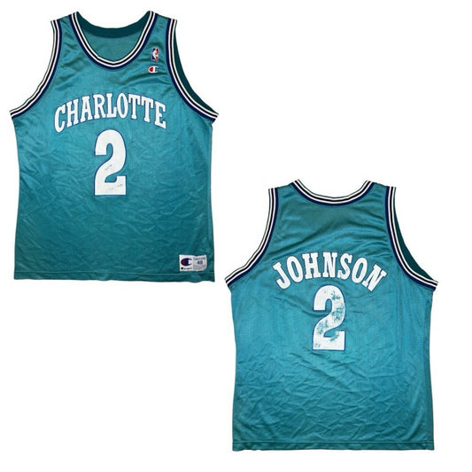 Vintage Hornets Jersey Champion Larry Johnson Size 48 XL 90s Basketball Jersey